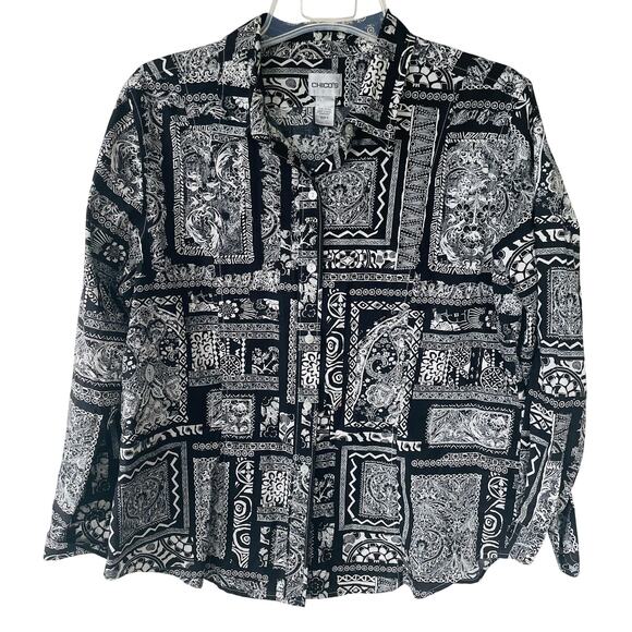 Chico’s Black White Buttondown shirt size L - Picture 1 of 7